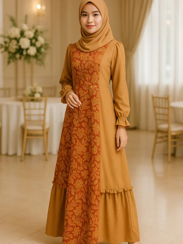 Model Gamis Batik Kombinasi Kain Polos untuk Remaja