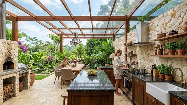 Ide Dapur Semi Outdoor dengan Atap Transparan (AI Generated)