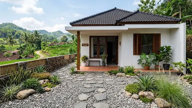 Model Rumah Desa Minimalis dengan Halaman Hijau