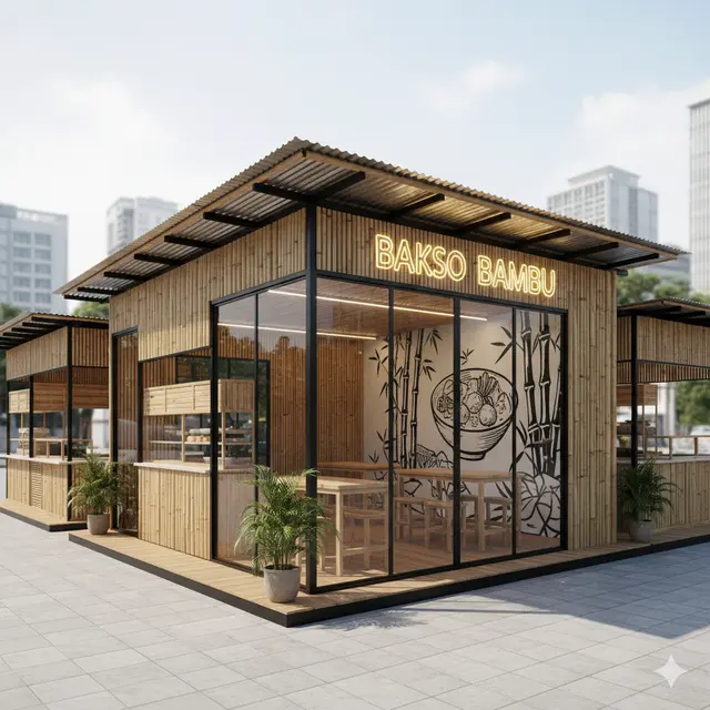 Desain warung bakso dari bambu (Foto: Gemini AI)