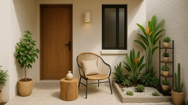 teras tropis minimalis lahan sempit depan rumah