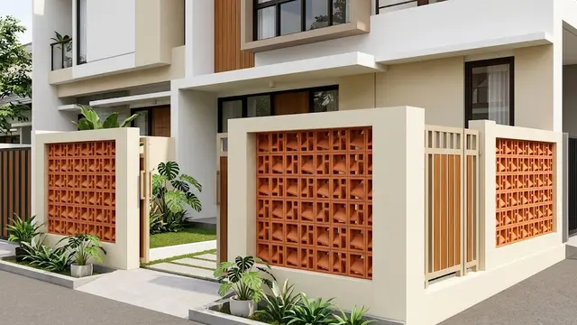 Model Pagar Roster Warna Terakota dan Krem yang Cocok untuk Rumah Minimalis