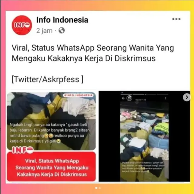 Viral Warganet Mengaku Punya Kakak Polisi yang Bakal Bawakan Pakaian Impor Sitaan untuk Baju Lebaran.  foto: Twitter @Pattiwest