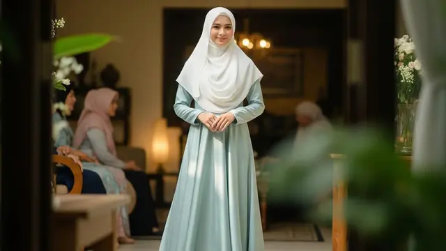 Model Gamis Teal Pastel untuk Acara Keluarga