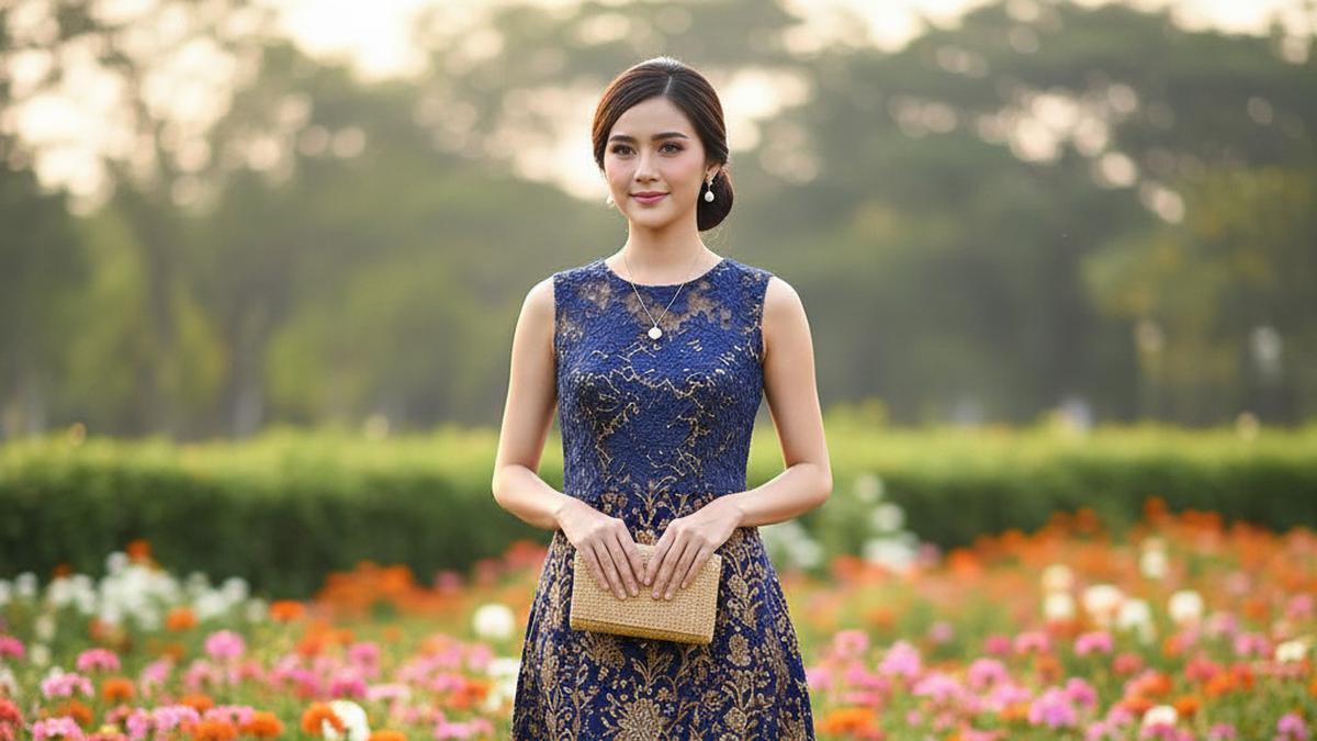 7 Model Dress Batik Brokat Tanpa Lengan untuk Look Simpel tapi Mewah, Anggun di Segala Kesempatan