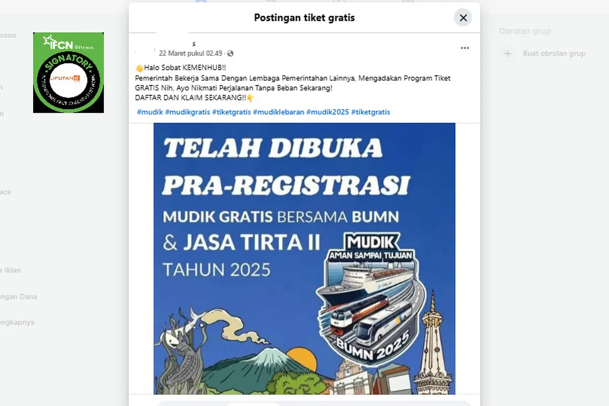 Tangkapan layar klaim link pendaftaran tiket mudik gratis Kemenhub,