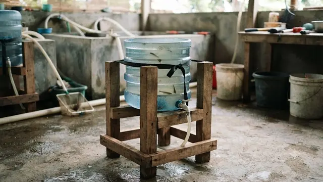 Pasang Dudukan agar Galon Tetap Stabil (AI Generated)