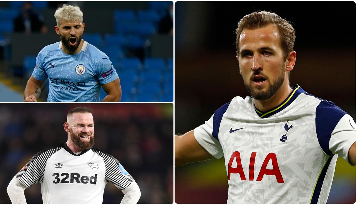 Penyerang Tottenham Hotspurs, Harry Kane, masuk dalam daftar pemain tersubur dengan koleksi gol terbanyak di kompetisi Liga Inggris. Berikut Harry Kane dan pencetak gol terbanyak sepanjang sejarah kompetisi Premier League. (kolase foto AFP)