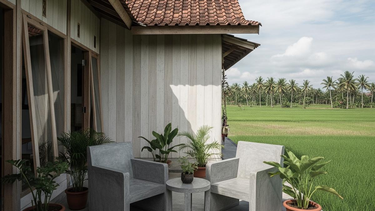 9 Model Teras Rumah Desa dengan Kursi Cor Minimalis yang Nyaman, Menciptakan Ketenangan