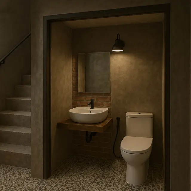 Inspirasi Kamar Mandi Dekat Tangga (Image by ChatGPT)