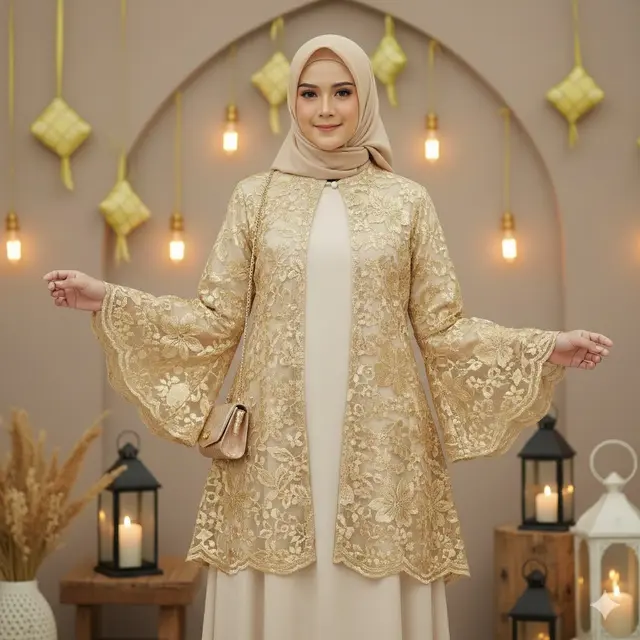 Gamis Rompi Brokat Lengan Lonceng (Gemini AI)