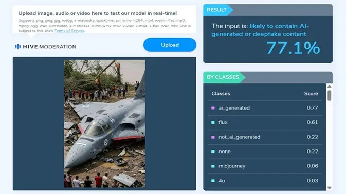<p>Gambar tangkapan layar penelusuran foto menggunakan situs hivemoderation.com.</p>