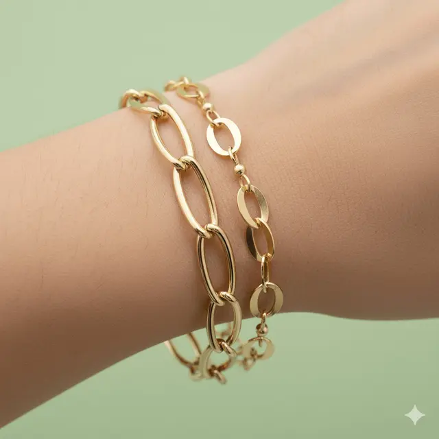 Gelang Emas Desain Layer Dua Tingkat dengan Kombinasi Rantai Berbeda by Gemini