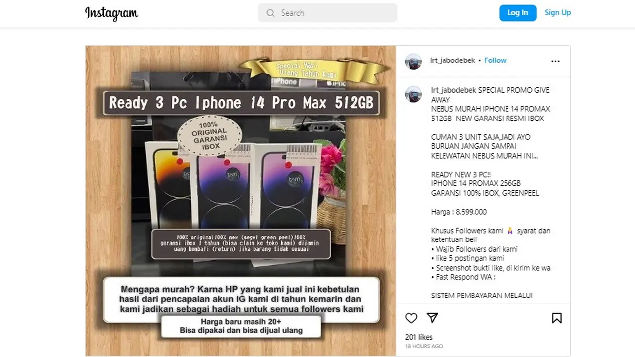 Instagram resmi LRT Jabodebek kembali diserang hacker dan menawarkan iPhone