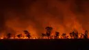 Kebakaran hutan dan lahan terjadi di Ogan Ilir, Sumatra Selatan, pada 14 September 2023. Ratusan hektar lahan telah terbakar selama dua hari terakhir, memperburuk kualitas udara di kota Palembang. (Al ZULKIFLI/AFP)