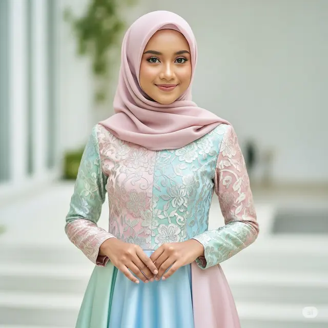 Gamis Warna Pastel dengan Kombinasi Satin Glossy