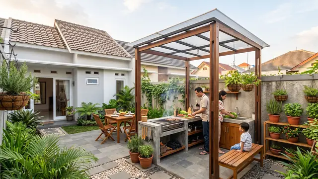 Ide Halaman Belakang dengan Pergola dan Taman Mini