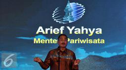 Menteri Pariwisata Arief Yahya memberikan sambutan saat Peluncuran Sail Selat Karimata 2016 di Auditorium BPPT, Jakarta, Rabu (1/6). Kegiatan tersebut akan dimulai pada Agustus-Oktober mendatang. (Liputan6.com/Johan Tallo)