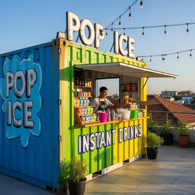 Desain Booth Pop Ice di Depan Rumah