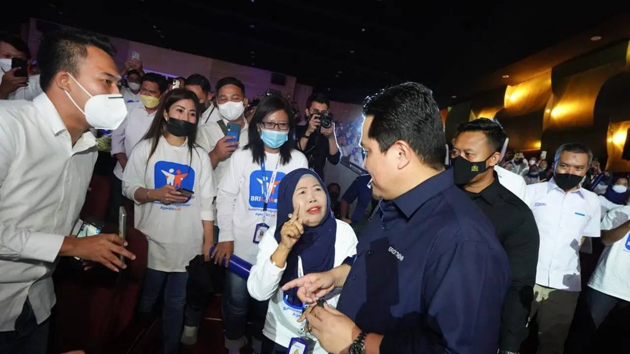 Menteri BUMN Erick Thohir menghadiri Halal Bi Halal BRILinkers: Rumahnya Paguyuban Agen Brilink” di Surabaya, Sabtu (14/5/2022).