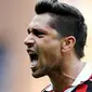 Selebrasi gol striker AC Milan Marco Borriello ke gawang Sampdoria dalam lanjutan Serie A di Luigi Ferraris Stadium, 18 April 2010. AFP PHOTO / Tiziana Fabi 