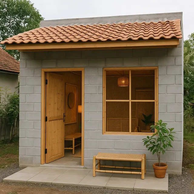 Model Rumah Kecil 5x5 Meter dari Batako dan Bambu