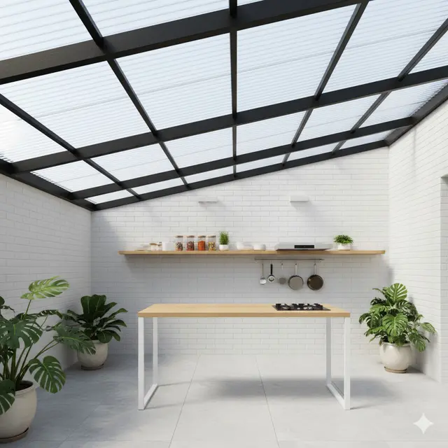 Desain Dapur Semi Outdoor Tanpa Kitchen Set. Gemini