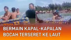 Aksi bocah bermain kapal-kapalan dengan kasur di laut mengundang perhatian.