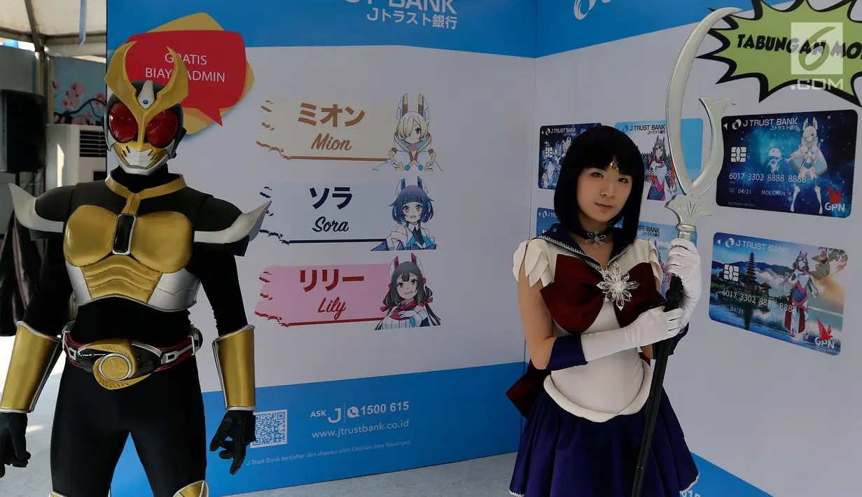 Karakter komik memeriahkan stan JTrust Bank yang terdapat di Jakarta Internasional Comedy Festival (JICOMFEST) 2019 hari pertama, JIExpo, Kemayoran, Jakarta, Sabtu (3/8/2019). Panggung JTrust Bank diisi oleh para grup musik komedi yang bakal mengocok perut pengunjung. (Liputan6.com/JohanTallo)