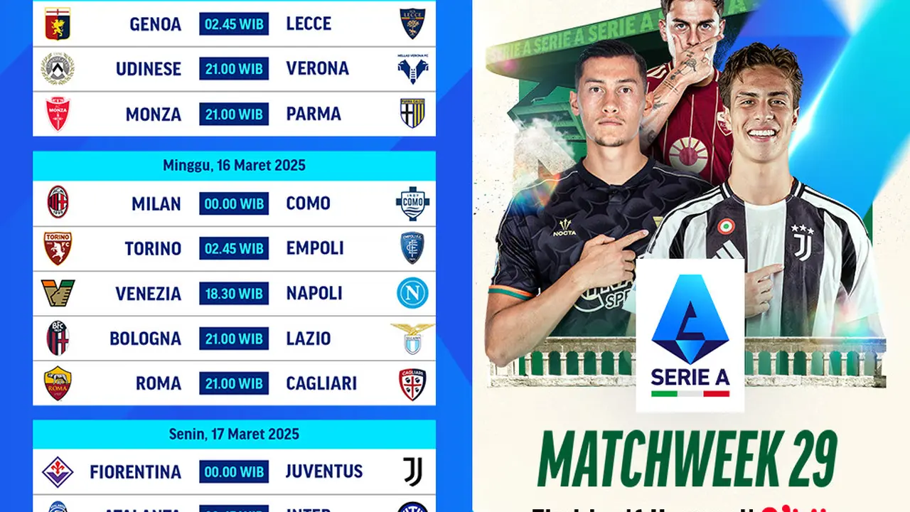 Jadwal Liga Italia 2024/2025 Matchweek 29