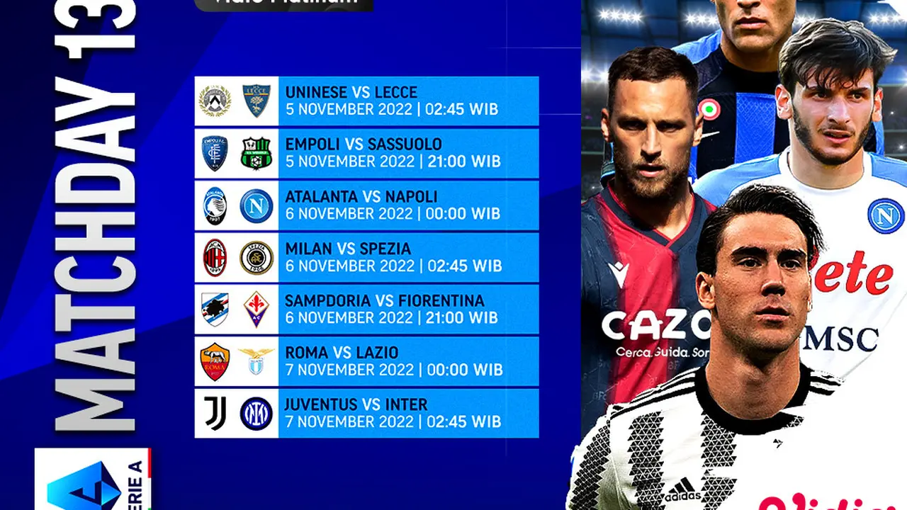 Jadwal dan Live Streaming Liga Italia 2022/2023 Matchday 13 di Vidio, 5-7 November 2022