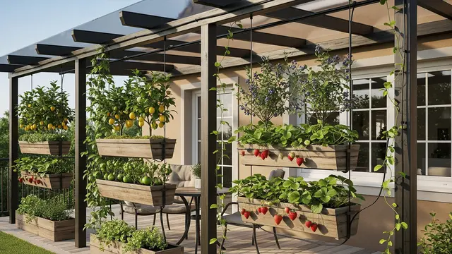 Desain Kanopi Teras dengan Vertical Garden untuk Usaha/Gemini AI