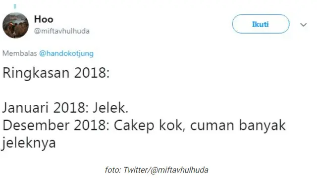 6 Cuitan Lucu Ringkasan 2018, Bikin Senyum Kecut