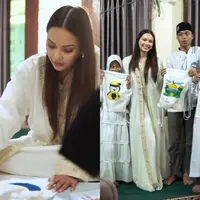 Alyssa Daguise Dibalut Kaftan Putih Saat Rayakan Ulang Tahun ke-26 Bersama Anak-anak di Panti Asuhan. [@alyssadaguise]