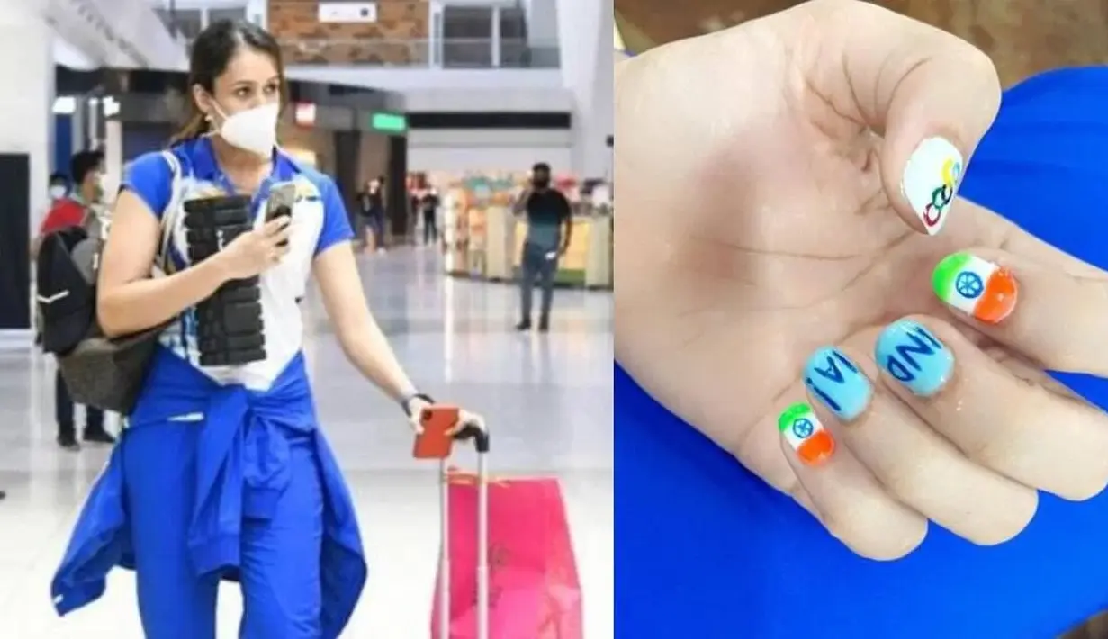 Petenis meja asal India, Manika Batra juga membagikan foto dirinya mengenakan nail art yang unik yaitu bendera negaranya. Dok. Twitter Manika Batra