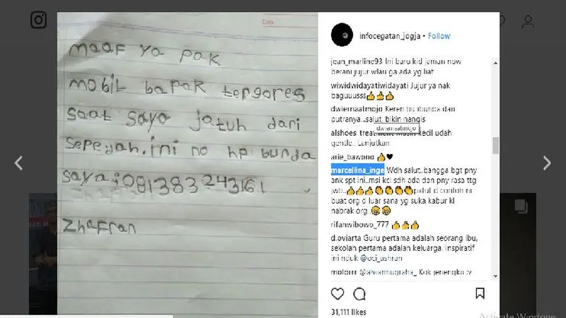 Hebat, Anak Ini Berani Tanggung Jawab Setelah Senggol Mobil (Foto:Istimewa)