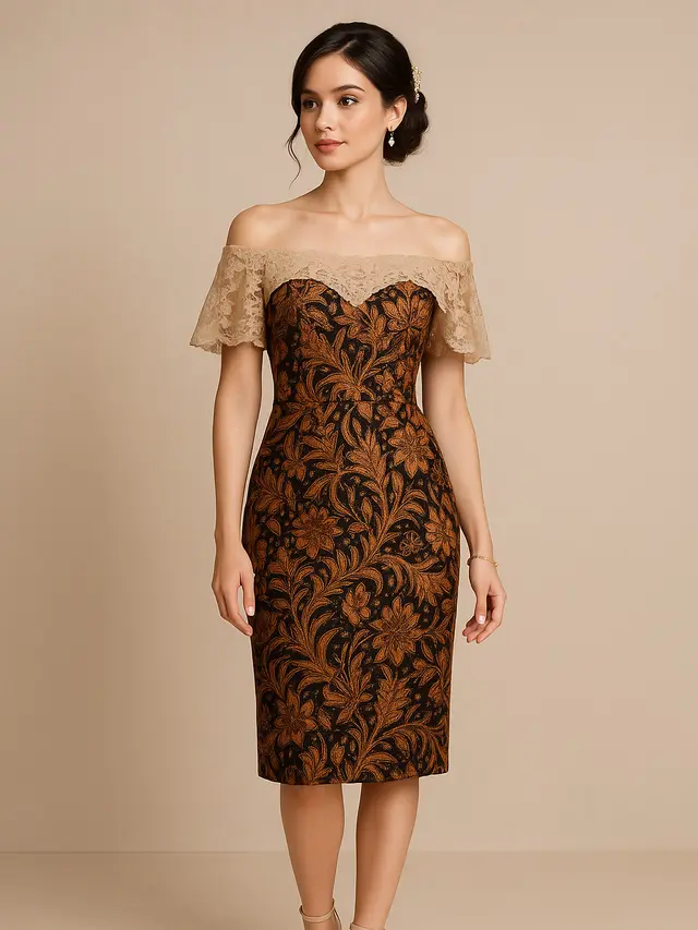 Model Dress Batik Brokat Off Shoulder