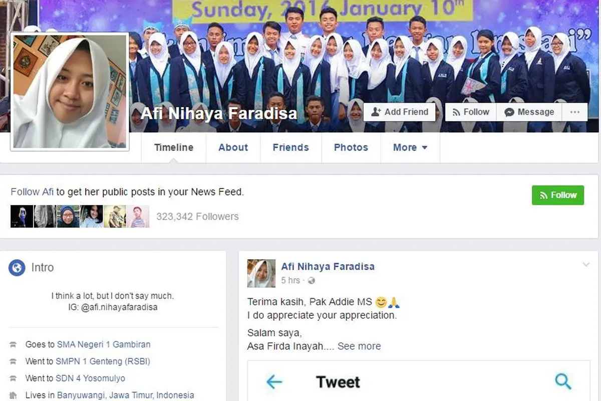 [Bintang] Menulis Soal Warisan, Facebook Afi Nihaya Sempat Menghilang