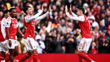 Selebrasi pemain Arsenal saat melawan Forest di Liga Inggris (AFP)