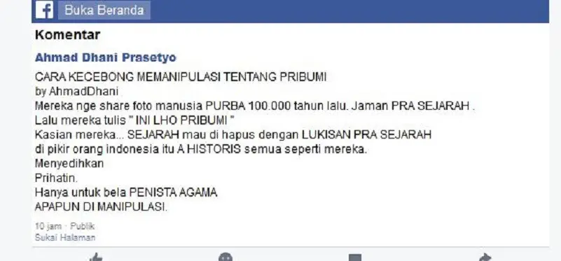 Postingan Ahmad Dhani tentang Pribumi (Facebook/Ahmad Dhani)