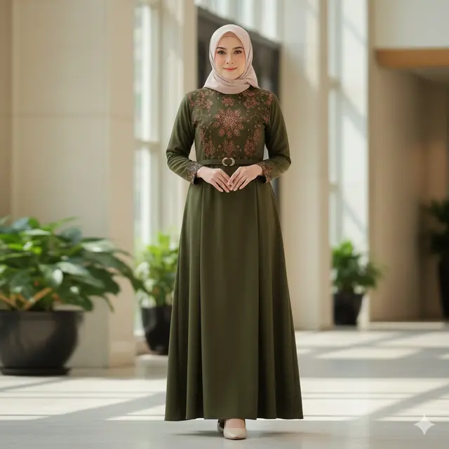 Model Gamis Batik Kombinasi Kain Polos Terbaru
