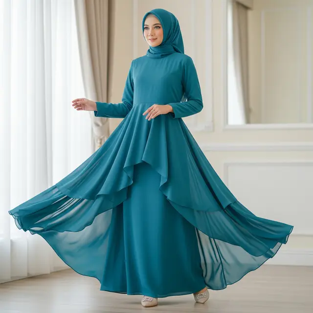 Model Gamis Teal Blue dan Ash Blue