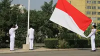 Upacara Pengibaran bendera di KBRI Korut