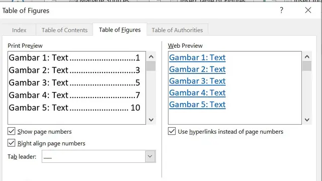Cara membuat daftar gambar di Microsoft Word