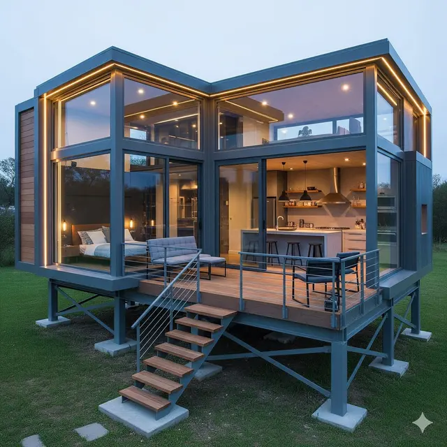Rumah Panggung Industrial Modern dengan Baja Ringan