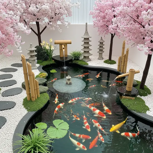Kolam Ikan Minimalis Gaya Japandi yang Sedang Tren 2025 (Image by Gemini AI)