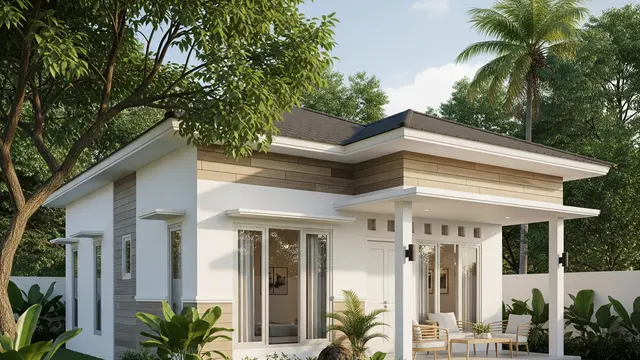 Model Tropical Minimalist dengan Aksen Kayu Faux