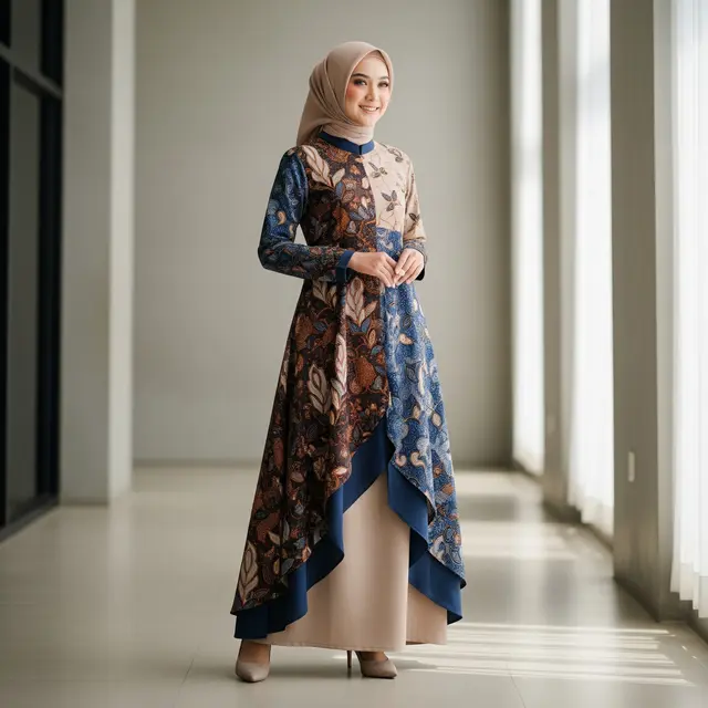 Model Gamis Batik Kombinasi Kain Polos Terbaru 2026