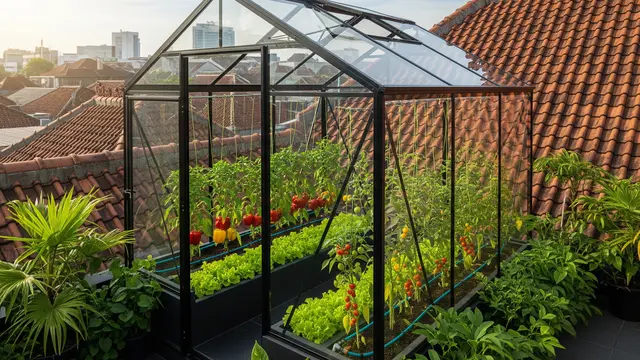 Kebun Sayur Rooftop dengan Greenhouse Mini