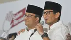Cagub dan Cawagub DKI Jakarta, Anies Baswedan-Sandiaga Uno memberi ketarangan di kantor DPP Gerindra, Ragunan, Jakarta, Rabu (19/4). Anies-Sandi datangi kantor DPP untul rayakan kemenangan hitung cepat suara Pilkada DKI. (Liputan6.com/Yoppy Renato)